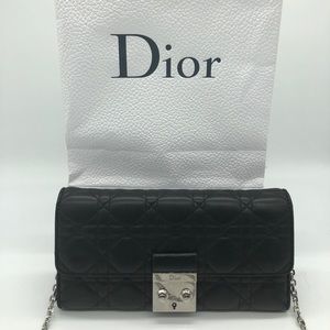 Christian Dior Long Quilted Black Chain Wallet